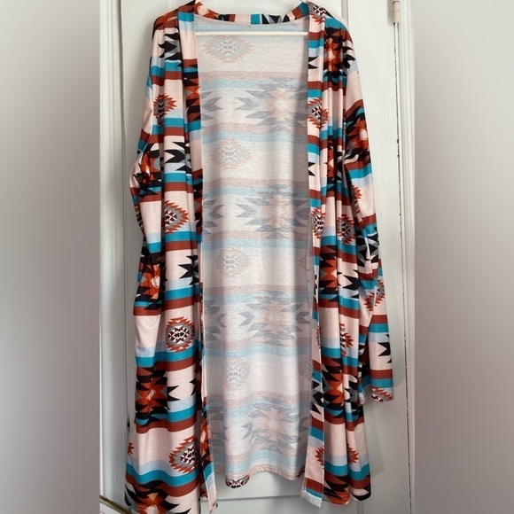 Aztec Geometric Western Cowgirlcore V-Neck Print Cardigan Duster, Large- Xl - Picture 2 of 9